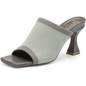 NEWBELLA Mousse Fit Women's Mesh Heeled Sandals Square Open Toe Heeled Mules 8.5